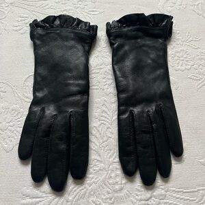 Totes Isotoner Black Genuine Leather Women’s Gloves Ruffled Edge Size 7